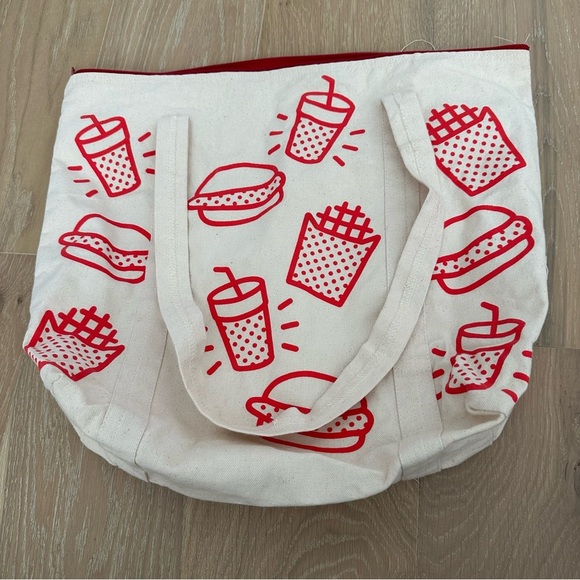 Fast Food Tote Bag Chickfila Burger French Fry Red Novelty Printed Canvas VTG - Picture 3 of 12